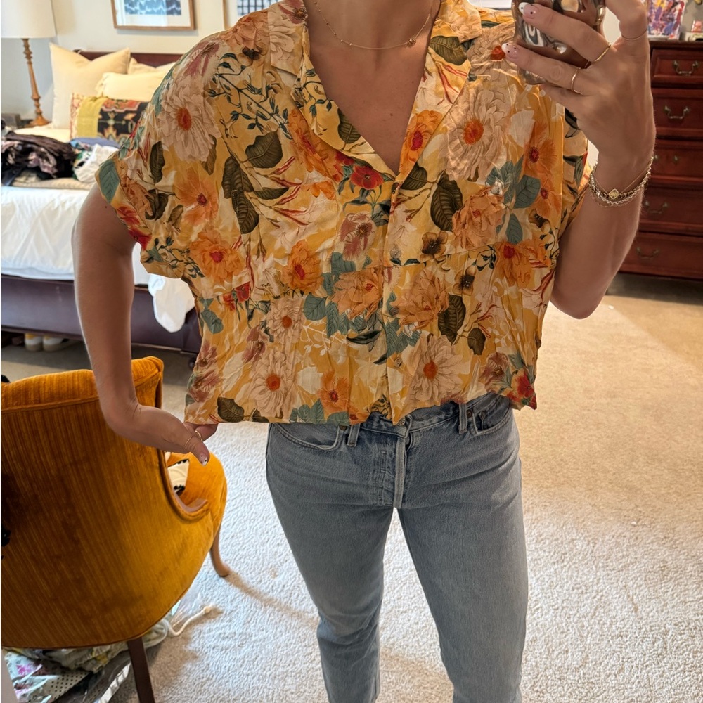 Floral Print Women's Blouse in Yellow